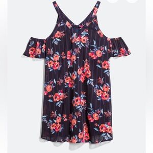 Sheer lined floral navy dress with cutoff sleeves